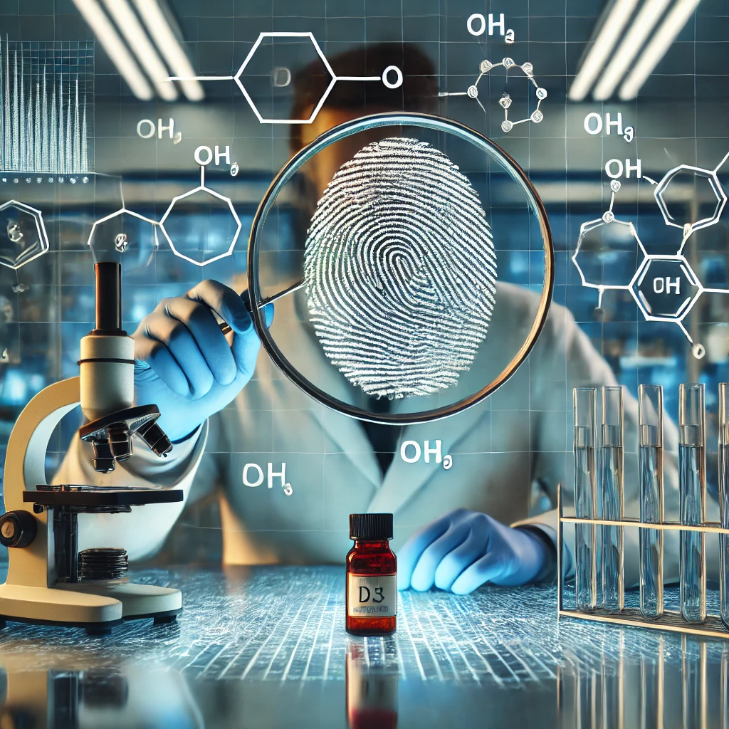 Fingerprint with hidden chemical formula analyzed by a spectrum analyzer