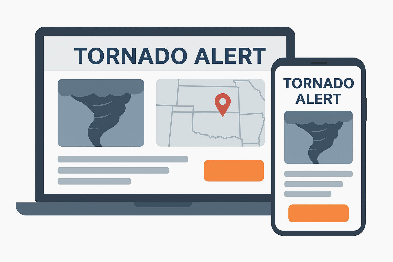 Tornado alert system interface on desktop and mobile